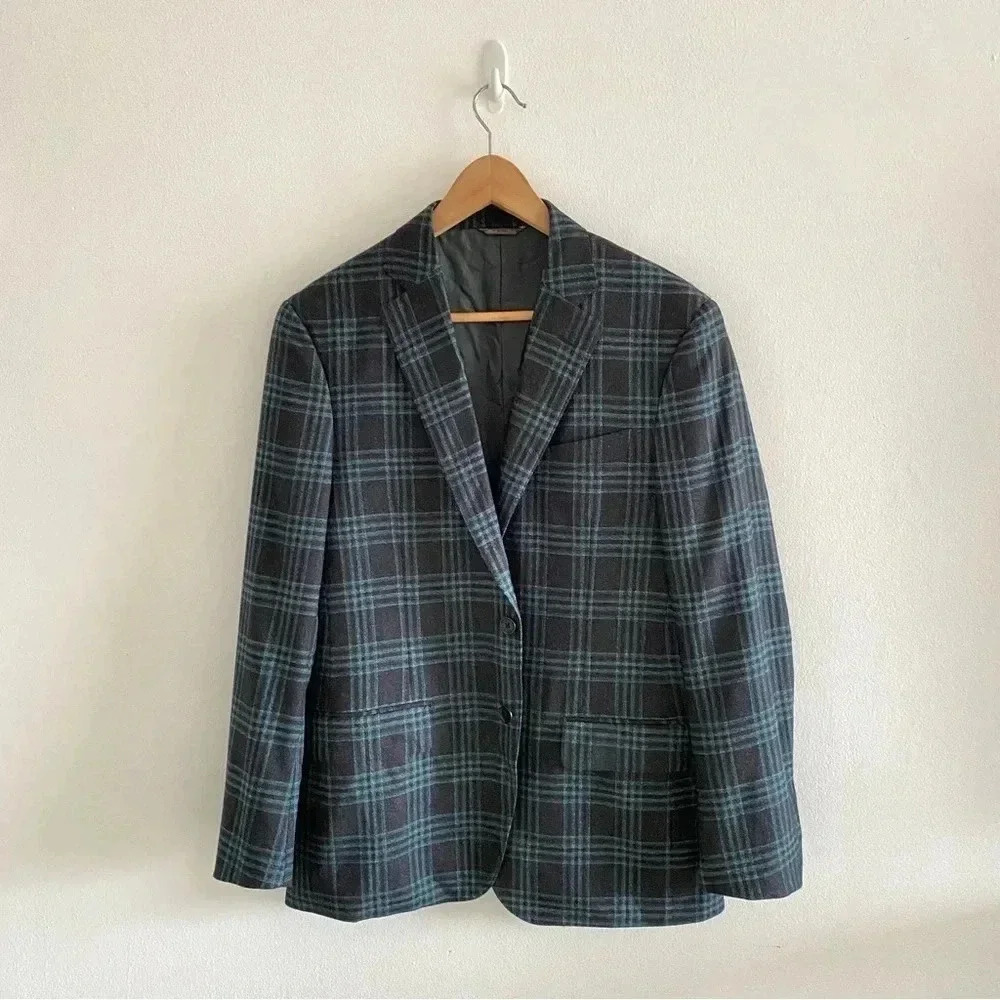 TRUSSINI Wool Chashmere Plaid Blazer Carlo Barbera Sz 50‎